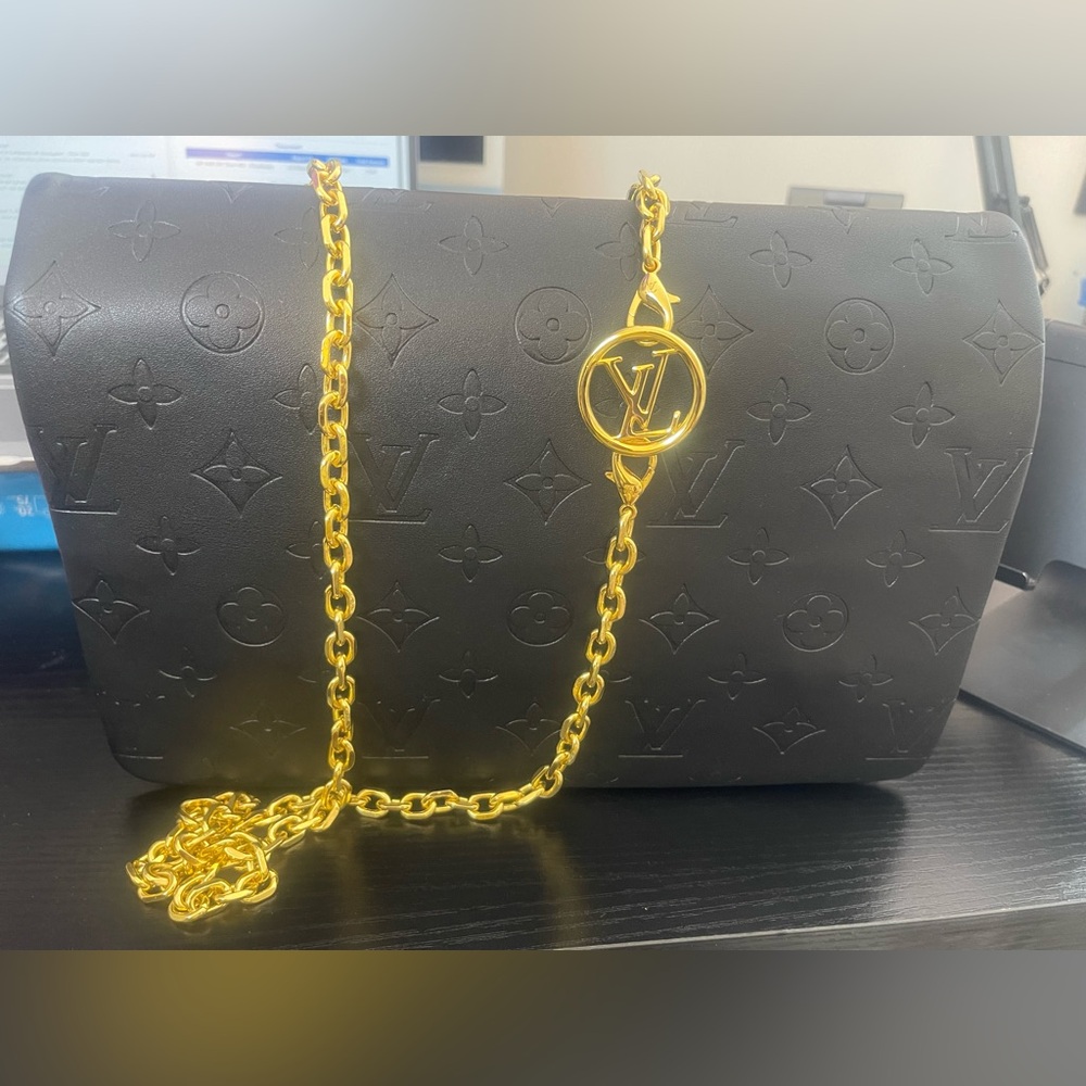 Thin Flap Over Embossed Bag W/ Gold Chain